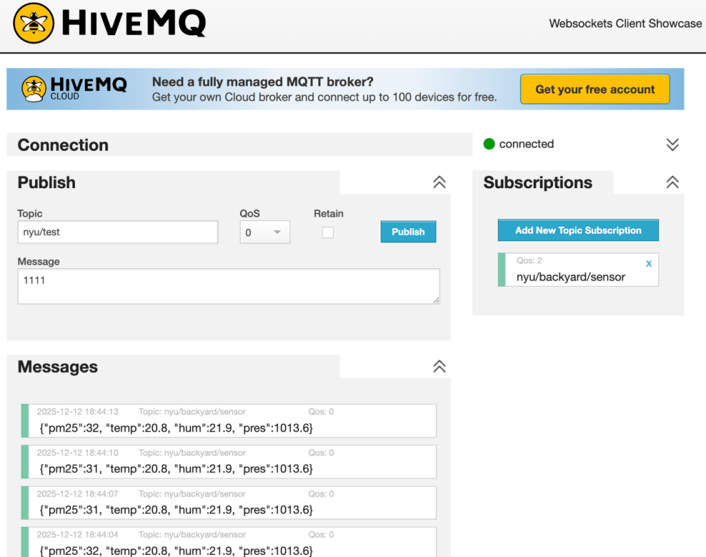 HiveMQ dashboard